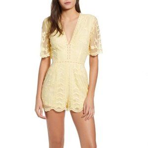 Socialite Pastel Yellow Deep V Lace Romper